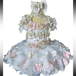 Glitz Pageant Dress 6X White with pink flowers